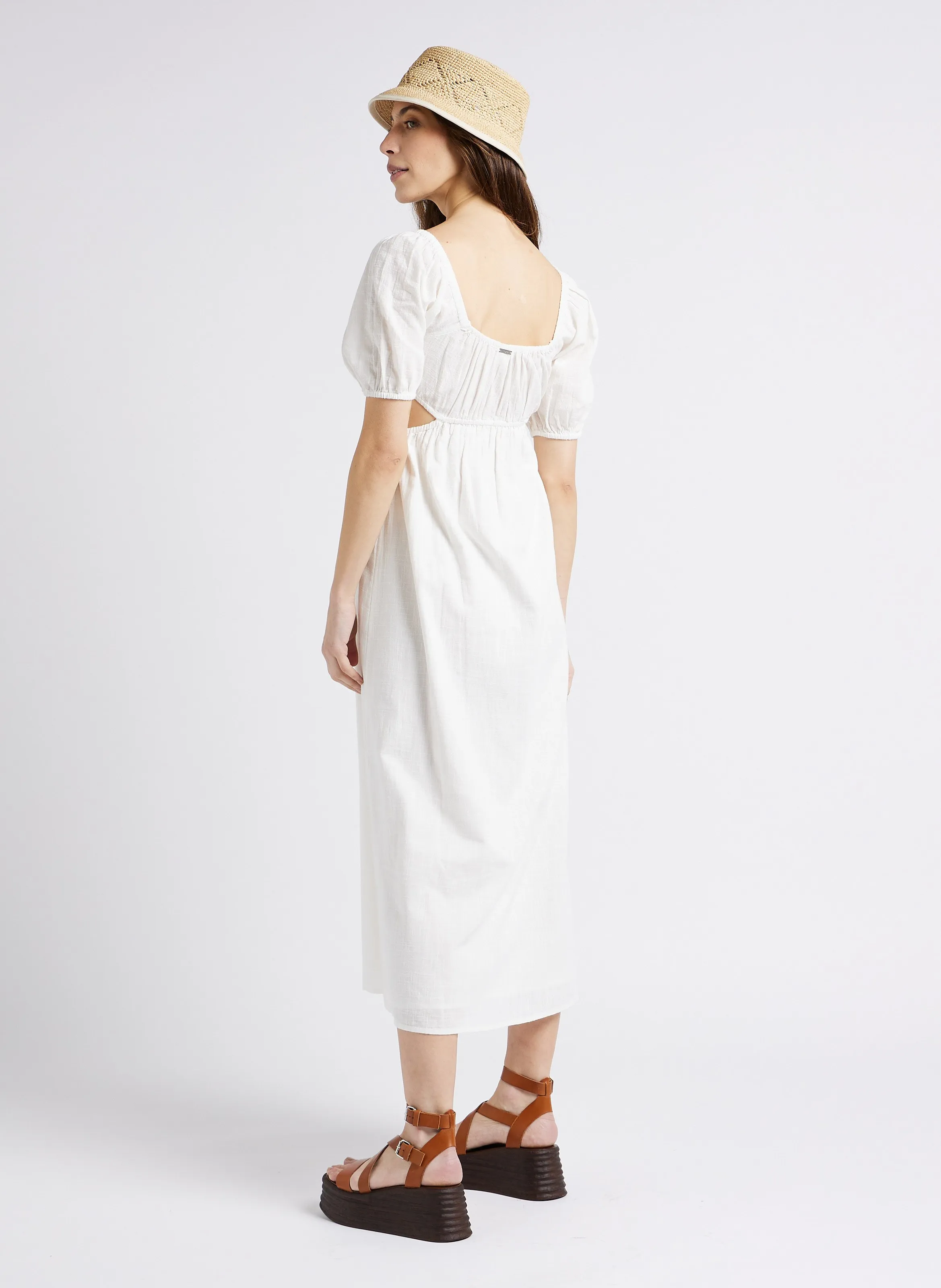 BILLABONG ON THE COAST - Vestido midi de algodón flameado con aberturas en blanco