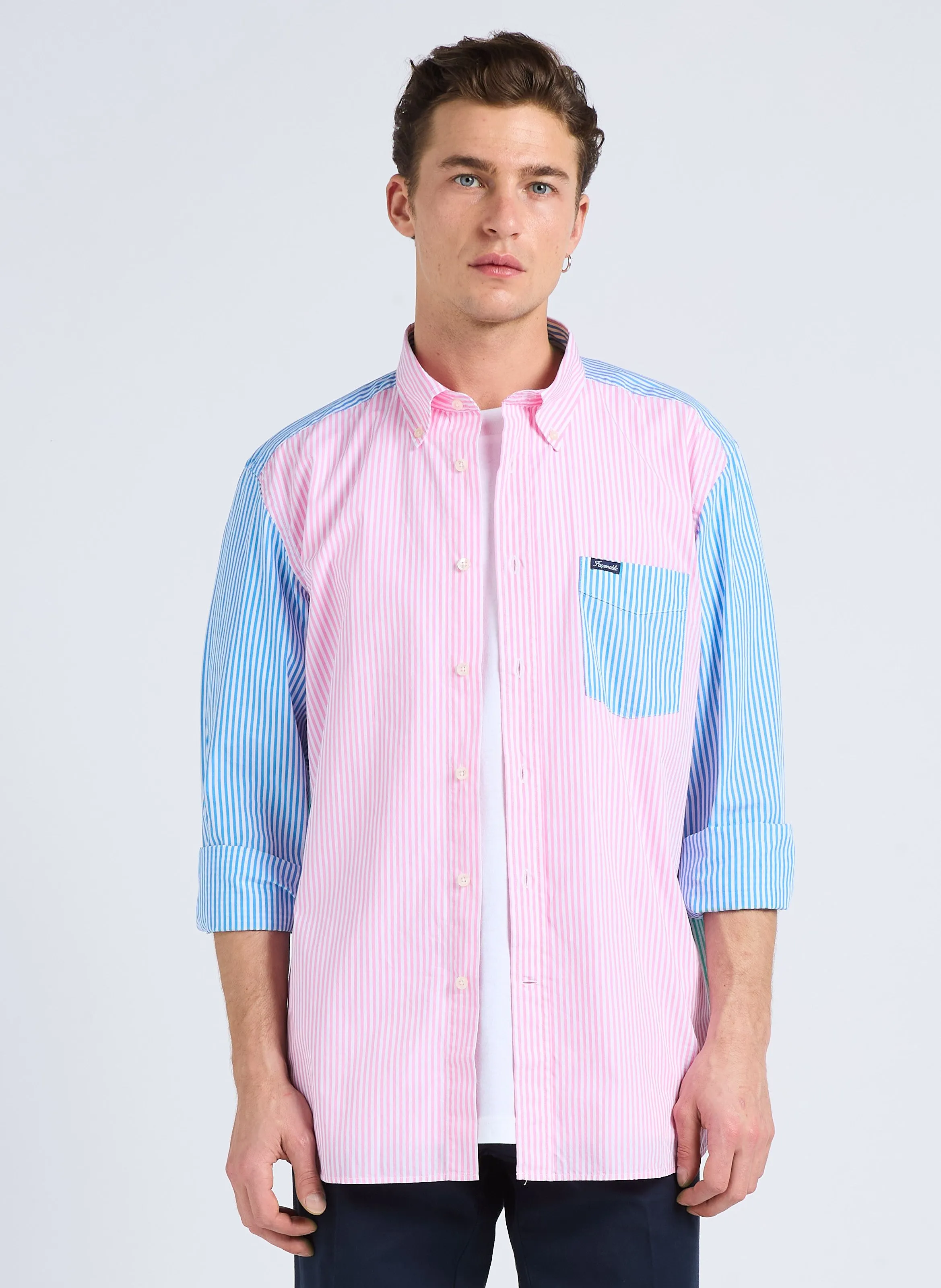 FACONNABLE Camisa recta de algodón con cuello clásico en multicolor