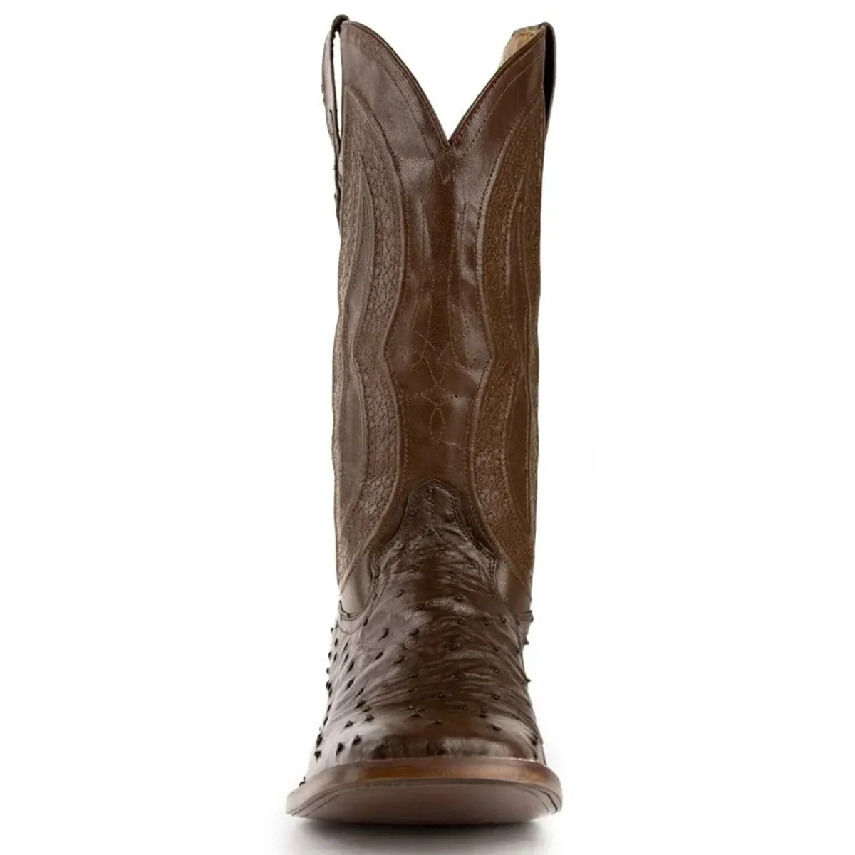 Ferrini Men's Colt Full Quill Ostrich Square Toe Boots Handcrafted - Chocolate  1019309