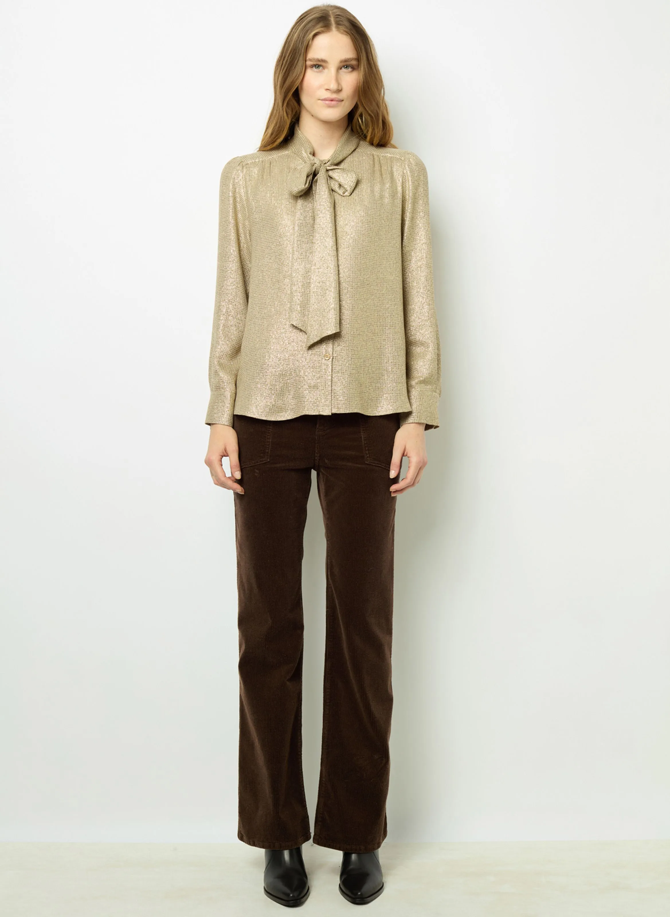 GERARD DAREL BESSIE - Camisa recta con cuello lazado en dorado