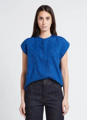 HARTFORD TEARY - Camisa sin mangas de algodón con bordado en azul