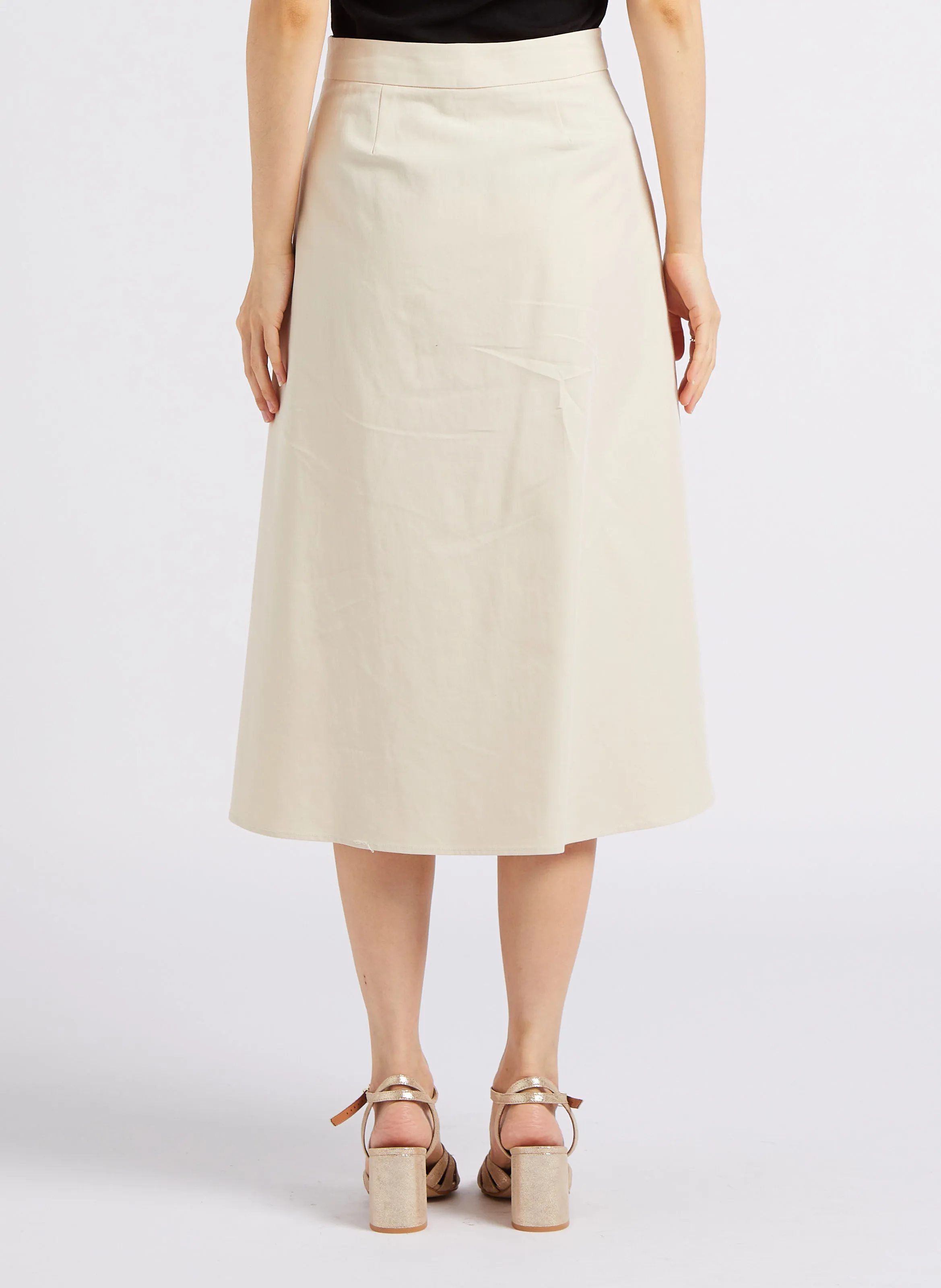 LA PETITE ETOILE JAREL - Falda midi de mezcla de algodón con botones en beige