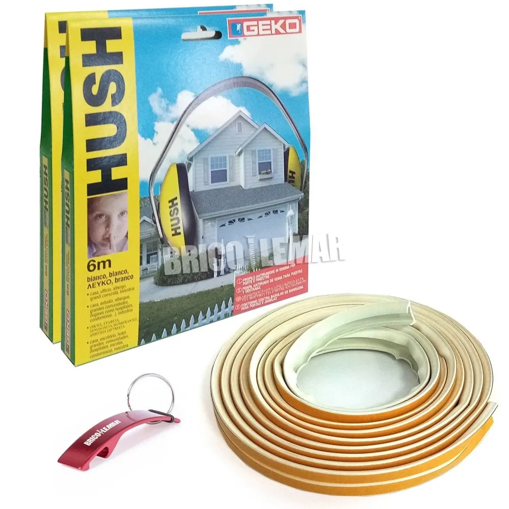 Pack de perfiles adhesivos antirruido de goma para puertas y ventanas 2x6m blanco Geko