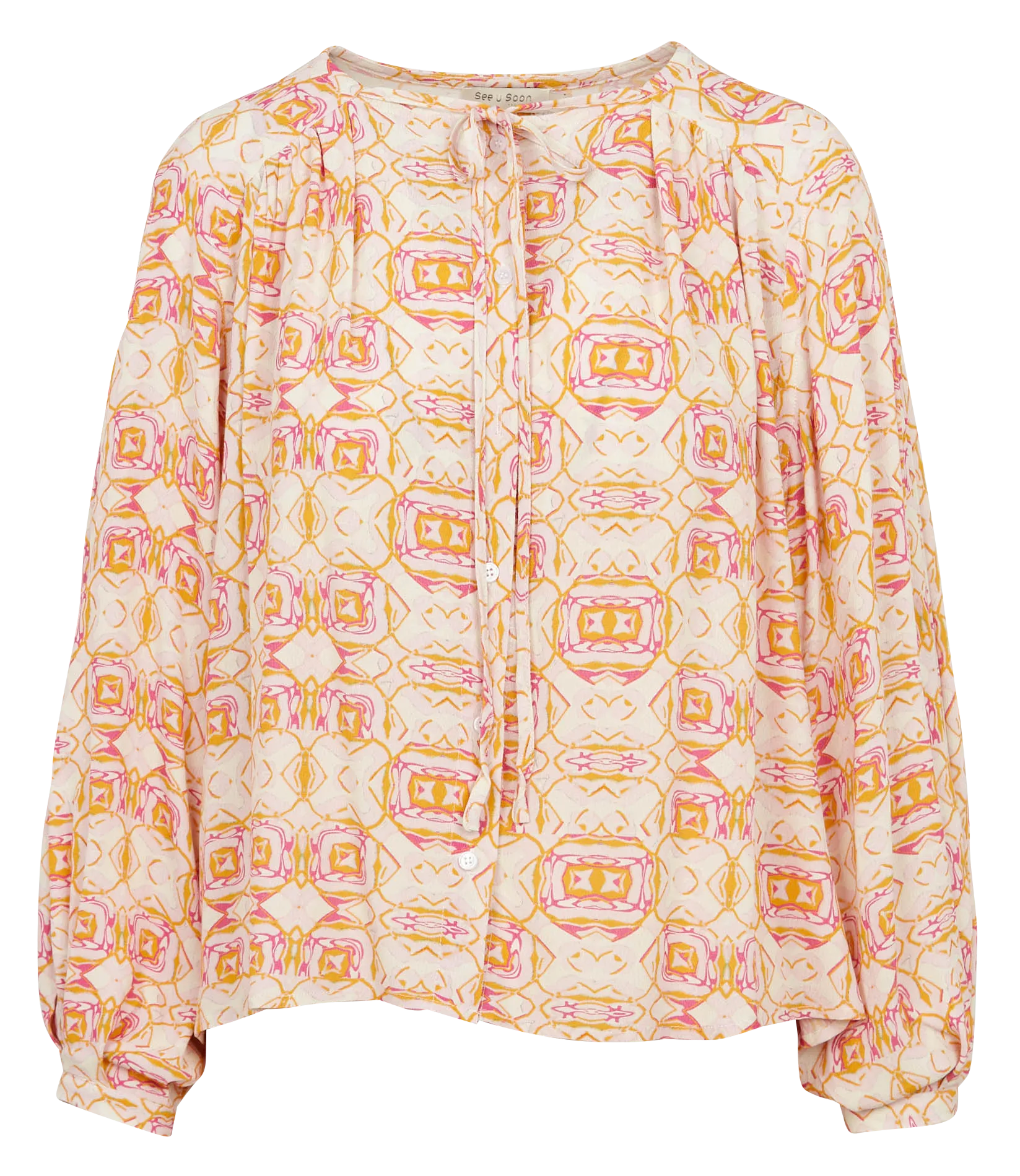 SEE U SOON Camisa recta estampada con cuello redondo en blanco