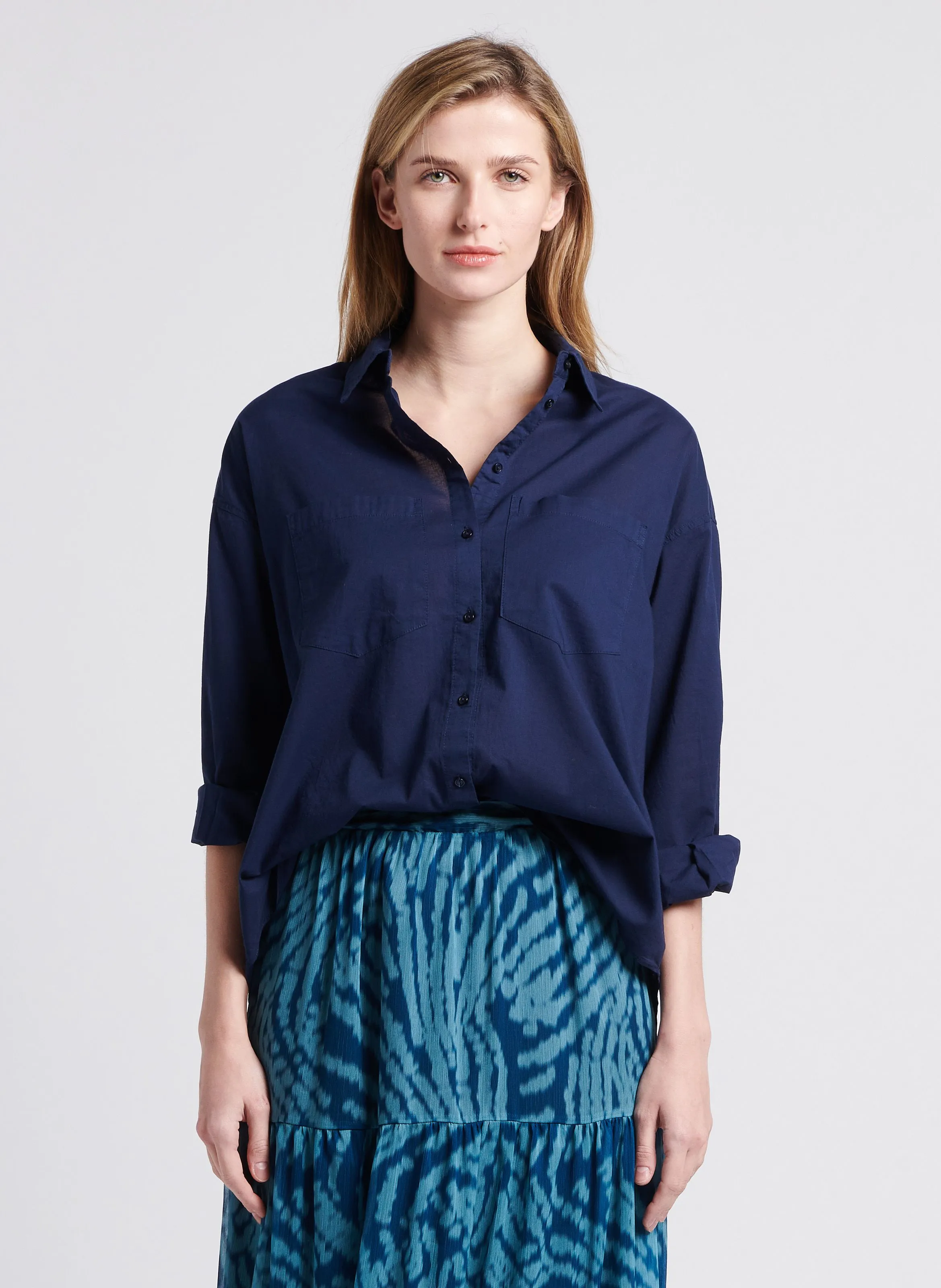 SUD EXPRESS CHARLISE - Camisa de algodón con cuello clásico en azul
