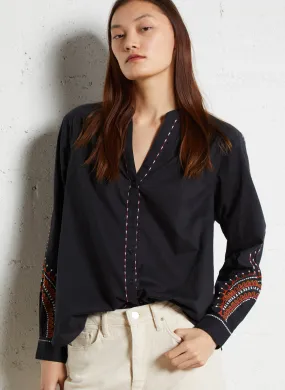 SUD EXPRESS CORMALIE - Camisa de algodón recta bordada en negro