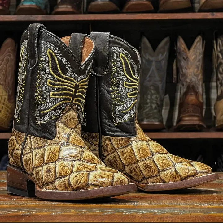 Tanner Mark Kid's Monster Fish Print Square Toe Boots - Billy
