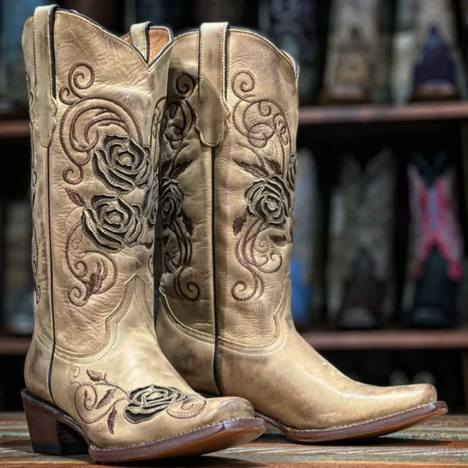 Tanner Mark Women's McAllen Leather Square Toe Boots Sand