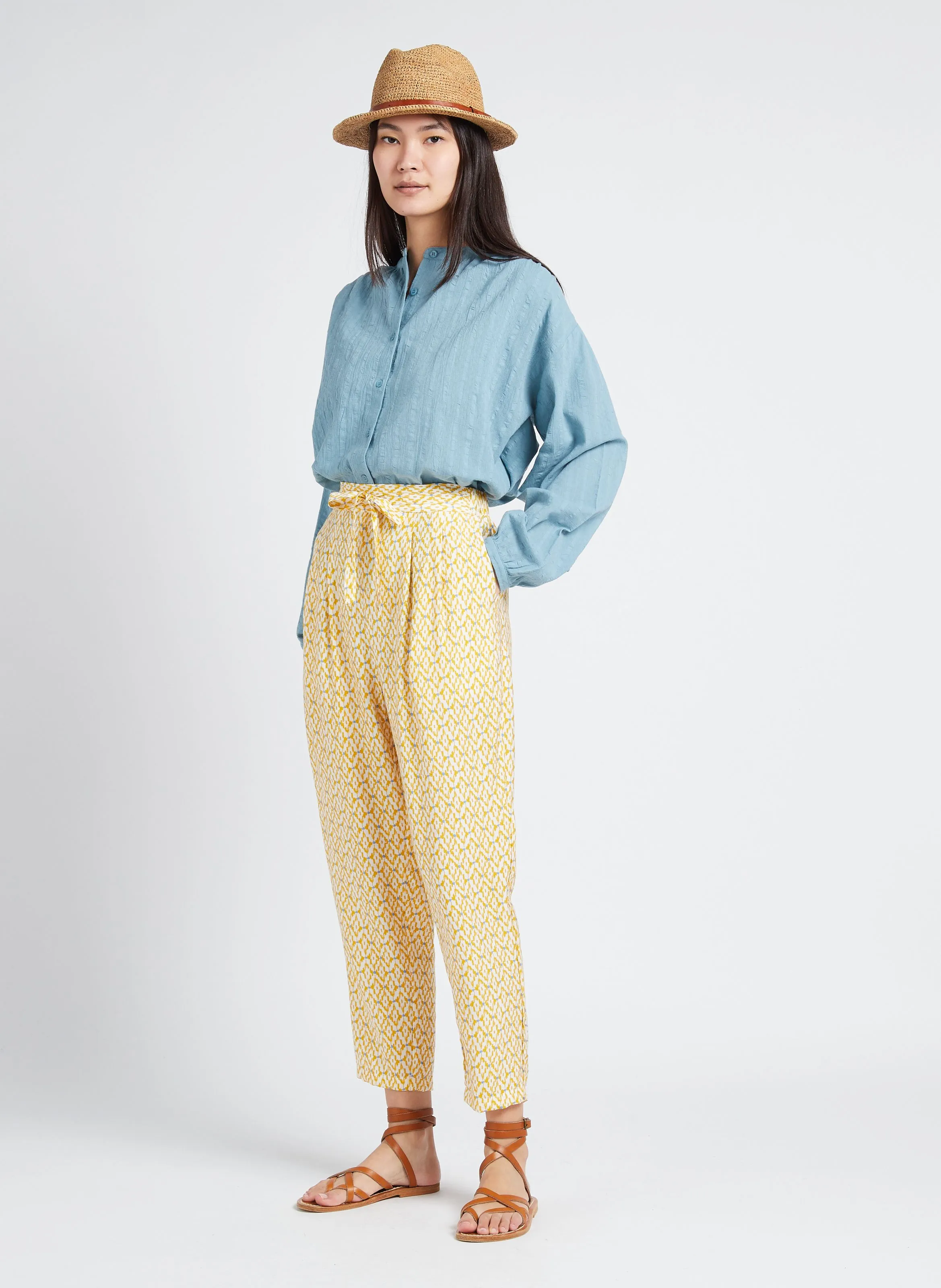 THE KORNER Camisa abotonada y texturizada de algodón en azul