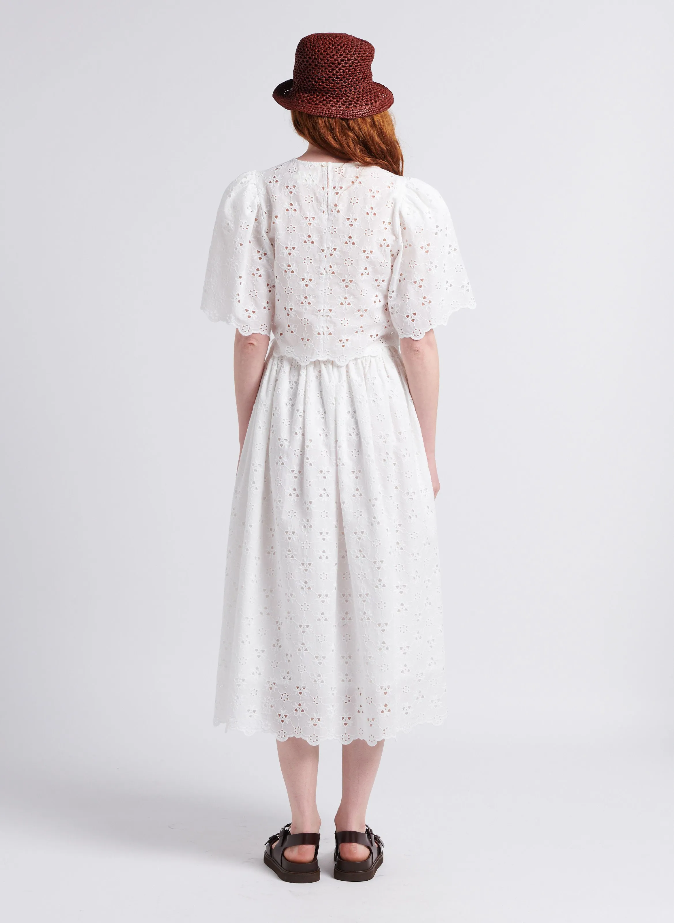 THE NEW SOCIETY ABBOTT - Falda midi de mezcla de algodón bordada en blanco