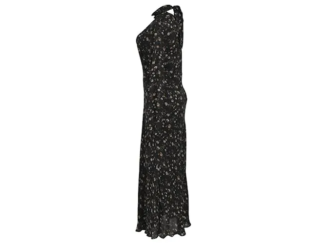 Vestido largo de manga larga con cuello alto floral Iro Maxi en viscosa negra 