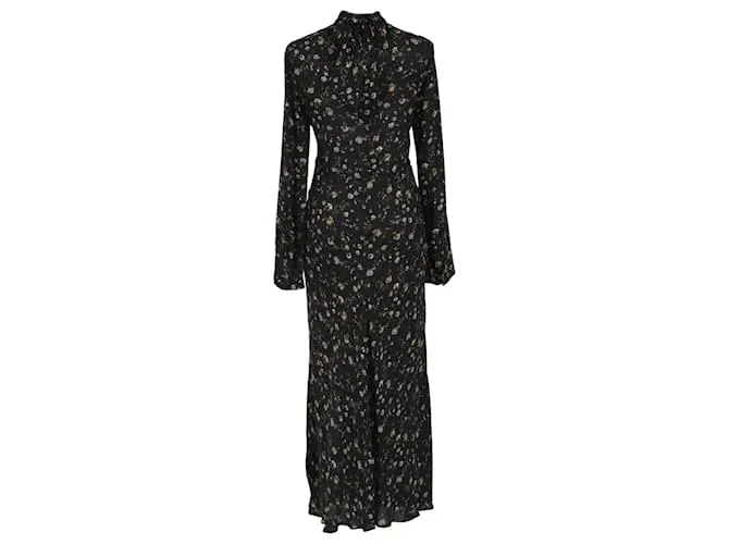 Vestido largo de manga larga con cuello alto floral Iro Maxi en viscosa negra 